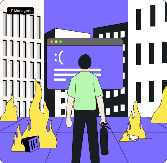 IT Managers illustration showing M365 chaos and error states