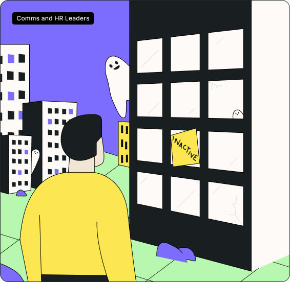 Comms and HR Leaders illustration showing engaged employees and vibrant intranet